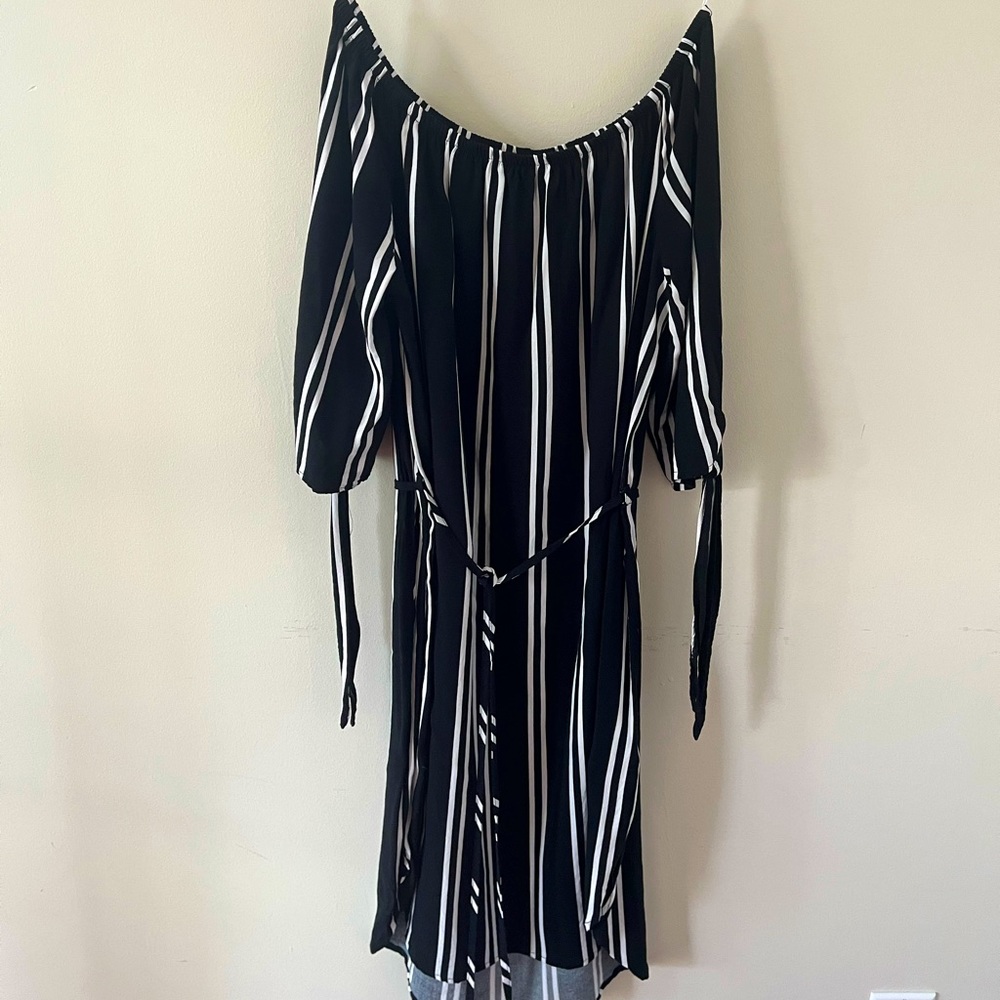 Black and White Off the Shoulder Midi Dress